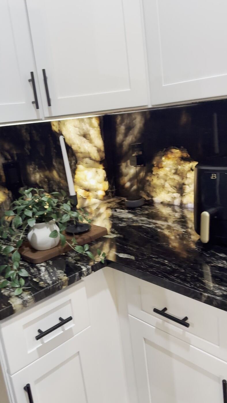 Backlit natural stone veining detail